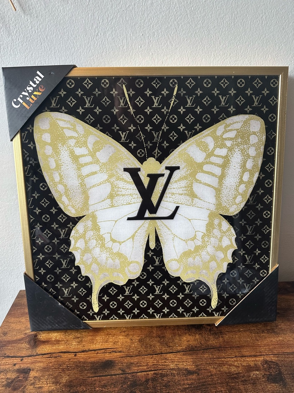 Luxury Designer Inspired Gold & White Butterfly on Black Wall Art Decor NWT